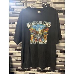 Hot Leathers T Shirt Mens Black Biker Work Sucks Lets Ride Graphic 2008 2XL